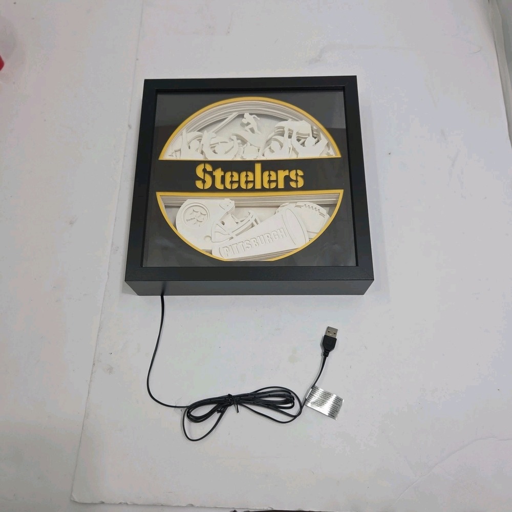 PITTSBURGH STEELERS LED SHADOW BOX LIGHT 3D PAPERCUT LIGHTED MAN CAVE 10X10 NFL